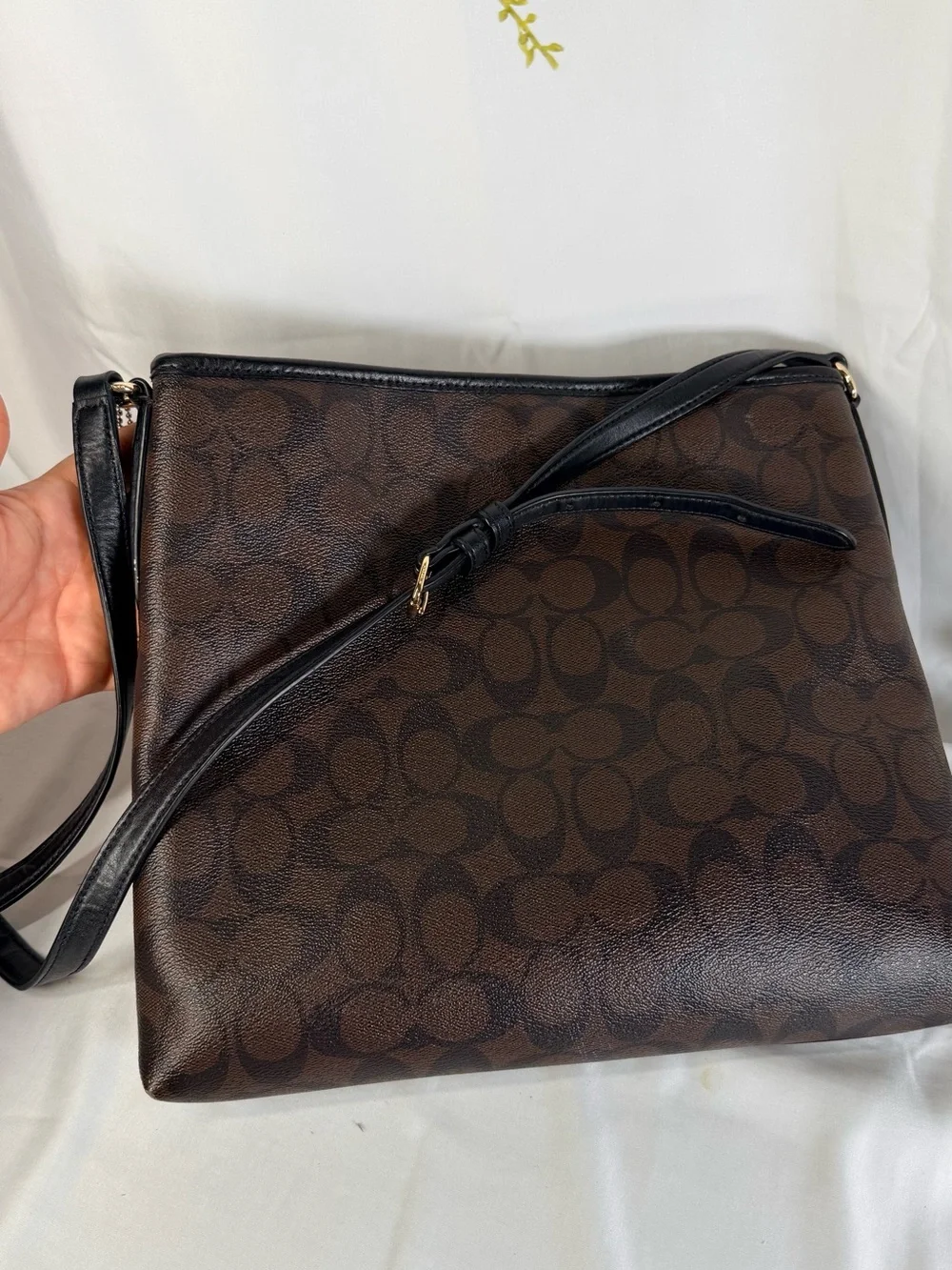 Coach File Crossbody F58297 Signature Canvas Brown Black leather